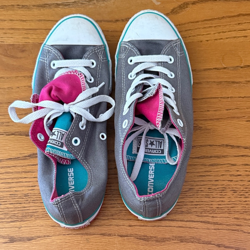 Converse Gray Sneakers with Pink and Teal Accents